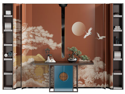 新中式装饰柜背景墙 端景台3d模型 新中式装饰柜背景墙 端景台