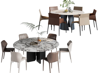 现代圆形餐桌椅组合