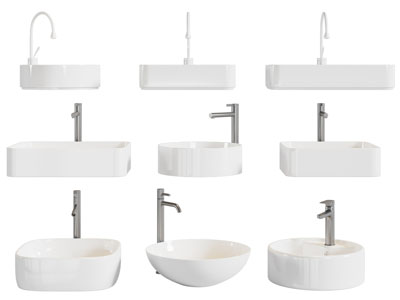 现代陶瓷洗手盆、水龙头