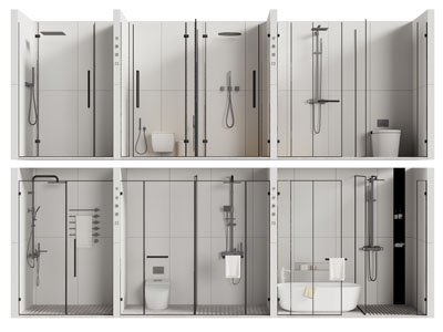 现代淋浴房 玻璃平开淋浴门3d模型 现代淋浴房 玻璃平开淋浴门