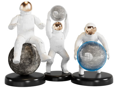 现代宇航员雕塑雕刻摆件组合