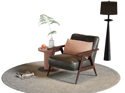 现代休闲椅子 边几 落地灯