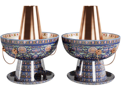 现代民族风图案的火锅 铜火锅