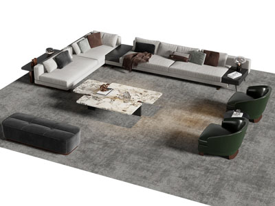 现代转角多人 单人沙发 沙发凳和茶几组合