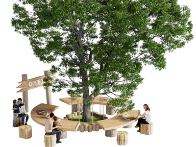 现代户外实木休闲桌凳组合 景观桌椅 公共设施