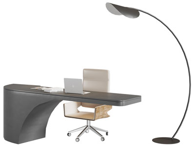 现代书桌椅组合、落地灯