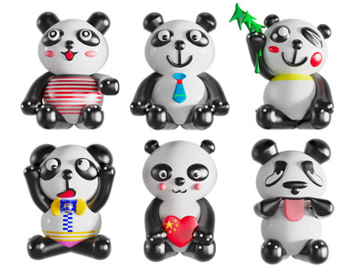 现代熊猫雕塑雕刻摆件组合