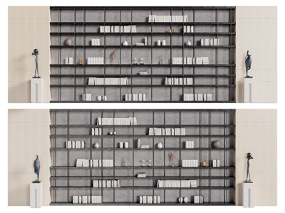 现代嵌入墙面的开放式书柜 书架