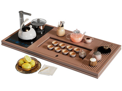 现代实木茶盘 茶具杯子