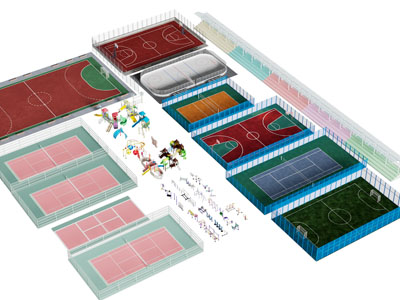 现代篮球场 足球场 观众看台 网球场 健身器材体育设备3d模型 现代篮球场 足球场 观众看台 网球场 健身器材体育设备