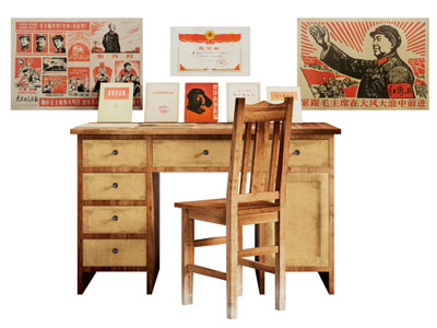 现代复古实木书桌椅组合