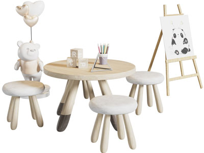 北欧实木儿童桌椅组合 画架