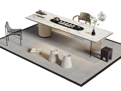 新中式长方形茶桌椅组合