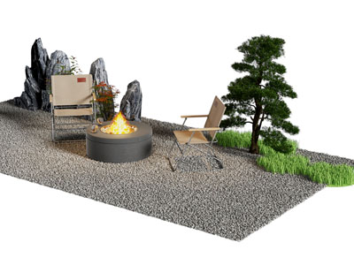 新中式庭院篝火、休闲椅子