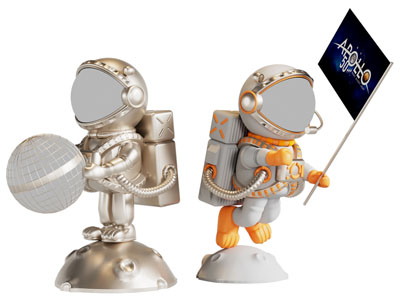 现代宇航员雕塑雕刻摆件组合