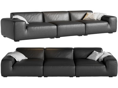 现代皮质多人沙发