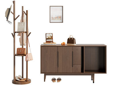 北欧实木玄关柜、边柜、衣架