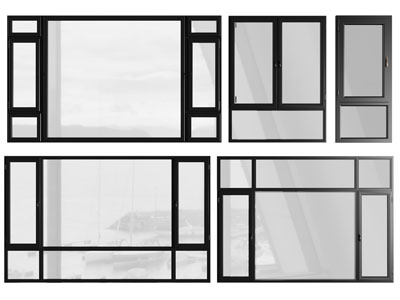 现代黑色金属框架的平开窗户