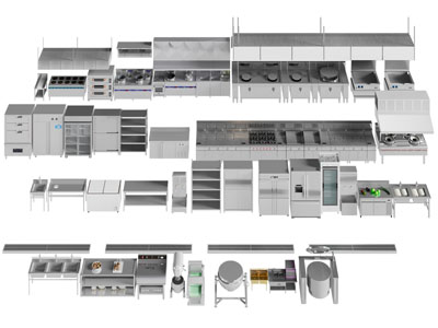 现代不锈钢饭店后厨设备3d模型 现代不锈钢饭店后厨设备