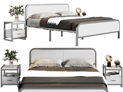 现代双人床、床头柜