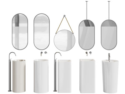 现代立式洗手台、镜子