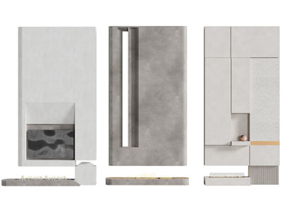 侘寂风电视背景墙 壁炉玄关隔断3d模型 侘寂风电视背景墙 壁炉玄关隔断