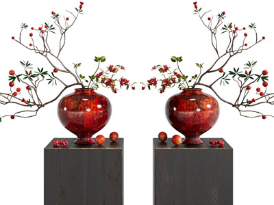 新中式红色花瓶花卉摆件