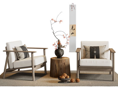 新中式实木边框的休闲椅子 边几