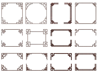 新中式窗花 雕花线条 剪影 窗格 镂花窗