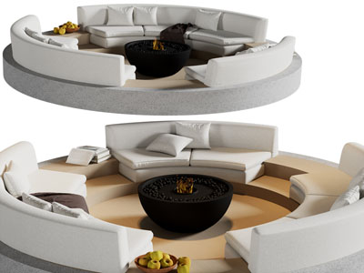 现代弧形多人沙发、茶几组合