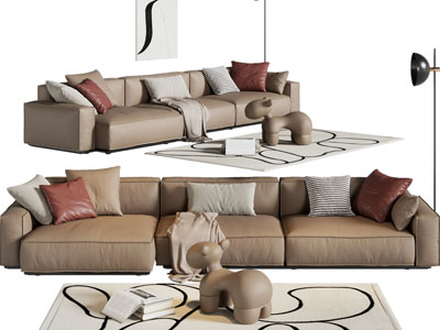 现代多人沙发 地毯