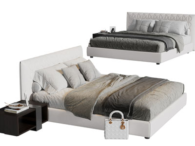 现代布艺双人床 床头柜