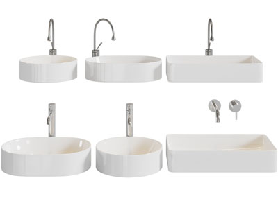 现代陶瓷圆形 长方形洗手盆 水龙头