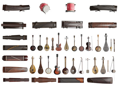 中式古筝 琵琶 二胡 古琴乐器组合3d模型 中式古筝 琵琶 二胡 古琴乐器组合