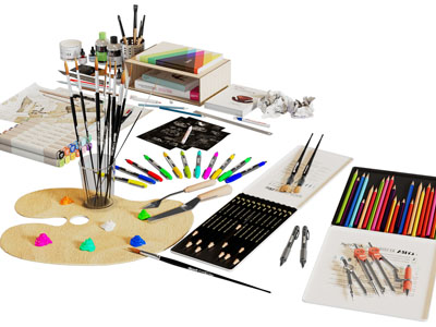 现代油画颜料 彩色铅笔 马克笔3d模型 现代油画颜料 彩色铅笔 马克笔