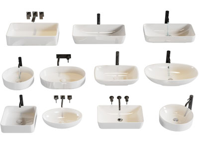 现代陶瓷洗手盆、水龙头