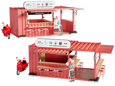 现代快餐店 门头 摊位3d模型 现代快餐店 门头 摊位
