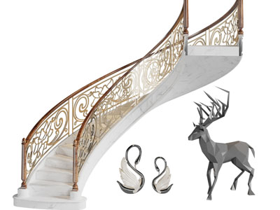 欧式雕花扶手旋转楼梯 天鹅 麋鹿雕塑雕刻3d模型 欧式雕花扶手旋转楼梯 天鹅 麋鹿雕塑雕刻