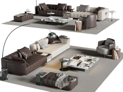现代多人沙发 沙发凳和茶几组合