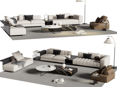 现代多人、单人沙发和茶几组合