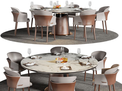 现代大理石圆形餐桌椅组合