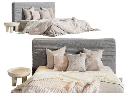 侘寂风双人床 床头几