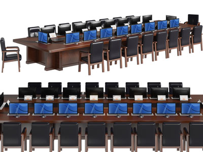 现代实木加长会议桌椅组合3d模型 现代实木加长会议桌椅组合