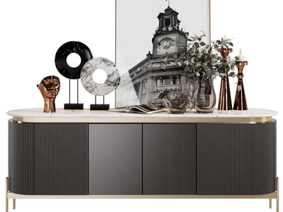 现代轻奢电视柜、装饰品摆件组合