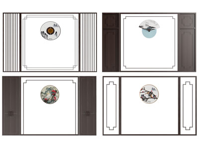 新中式背景墙3d模型 新中式背景墙