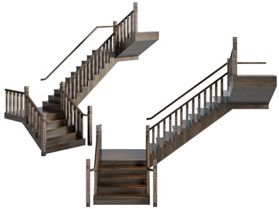 新中式实木转角楼梯3d模型 新中式实木转角楼梯