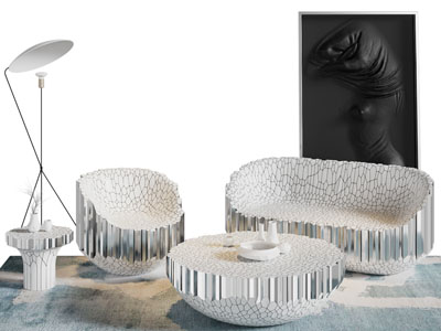 现代艺术多人 单人沙发和茶几组合