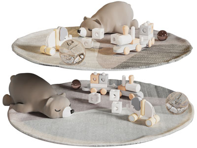 现代布艺熊懒人沙发 积木玩具 地毯