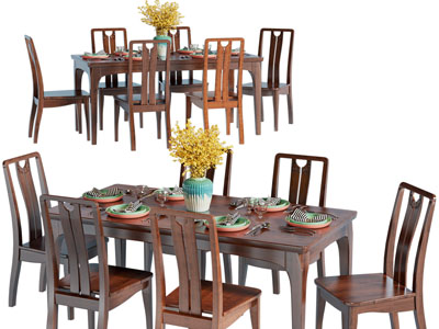 现代实木长方形餐桌椅组合