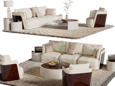 现代多人 单人沙发和茶几组合